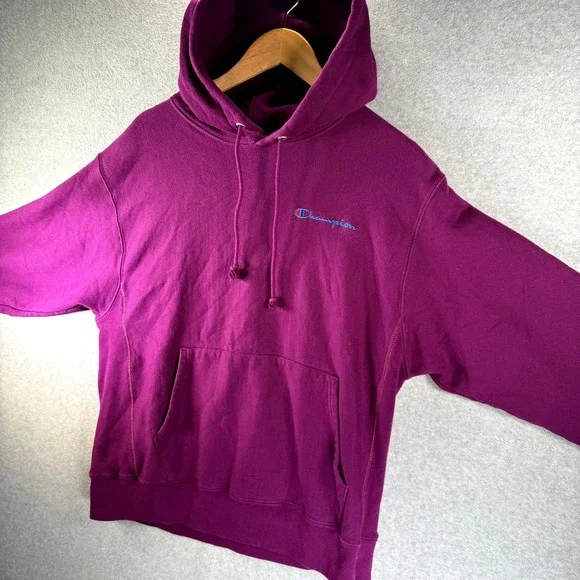 Vintage Champion Reverse Weave Hoodie Men's Large Purple Long Sleeve Pullover - Picture 7 of 10